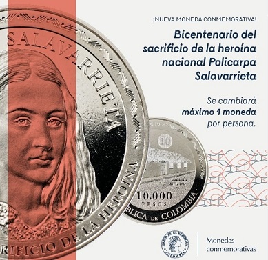 El Banco de la República lanza moneda de 10 mil pesos conmemorativa de Policarpa Salavarrieta