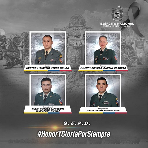 Cuatro militares muertos al caer helicóptero en el departamento del Chocó